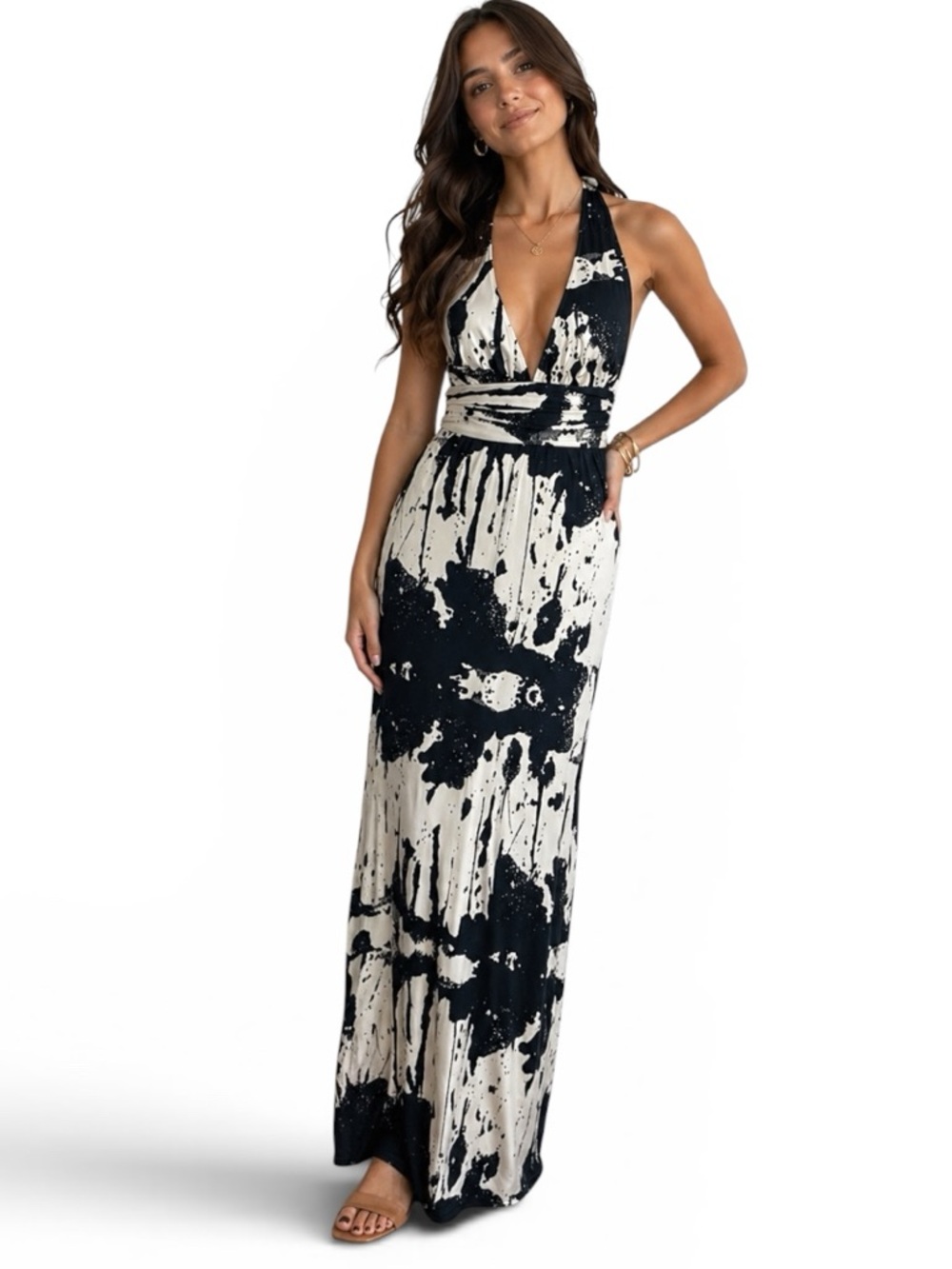 ALICE + OLIVIA Silk Halter Maxi Dress